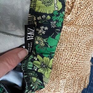 Zara Green and Black Floral Blouse